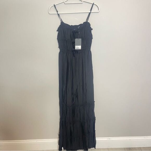 $325 The Kooples Shirred Long Maxi Black Dress with Bows Tiered Skirt NWT - Picture 9 of 15
